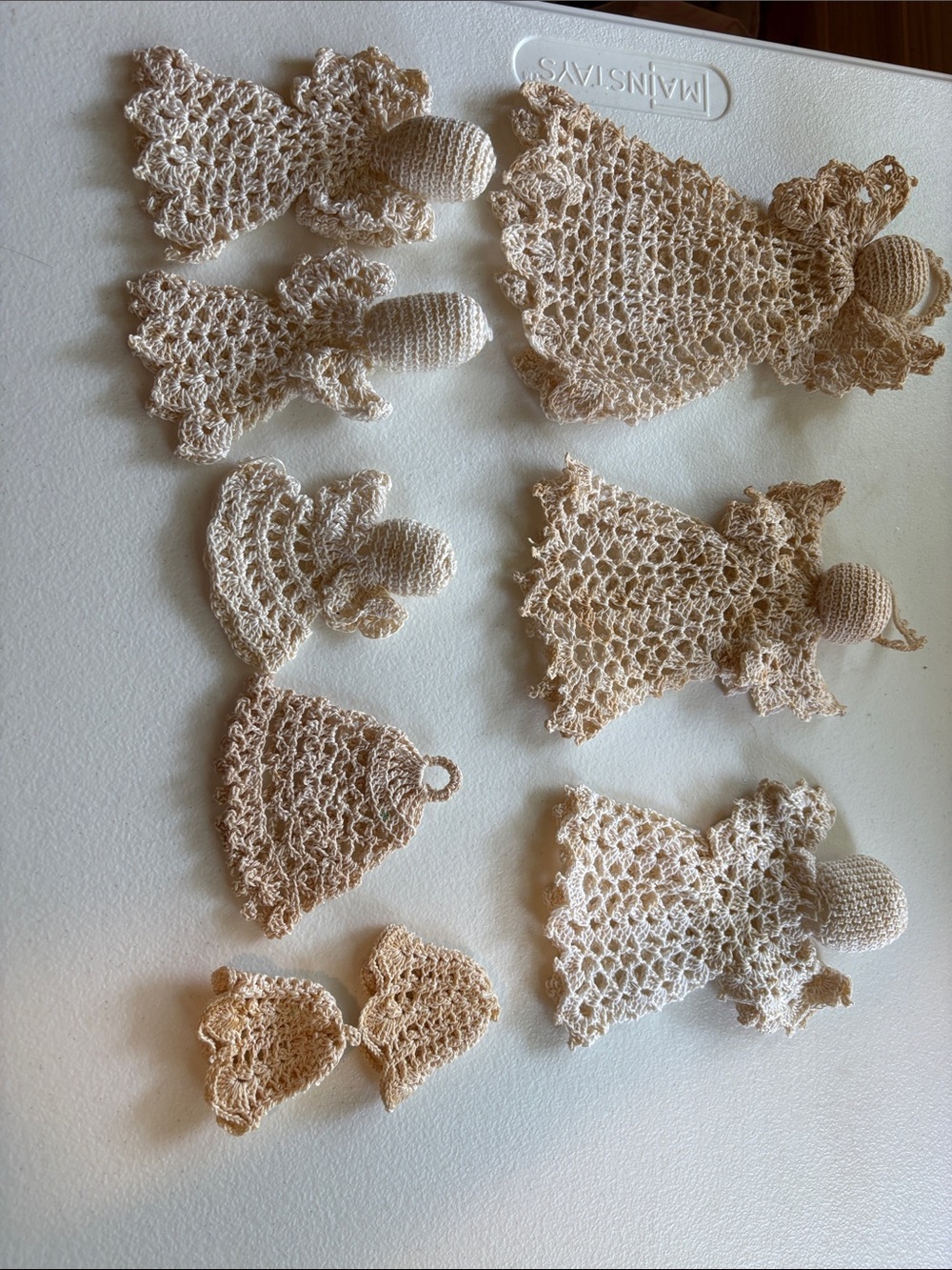 Handmade Crochet Angel Ornaments - Set of 8 - Beige/Cream